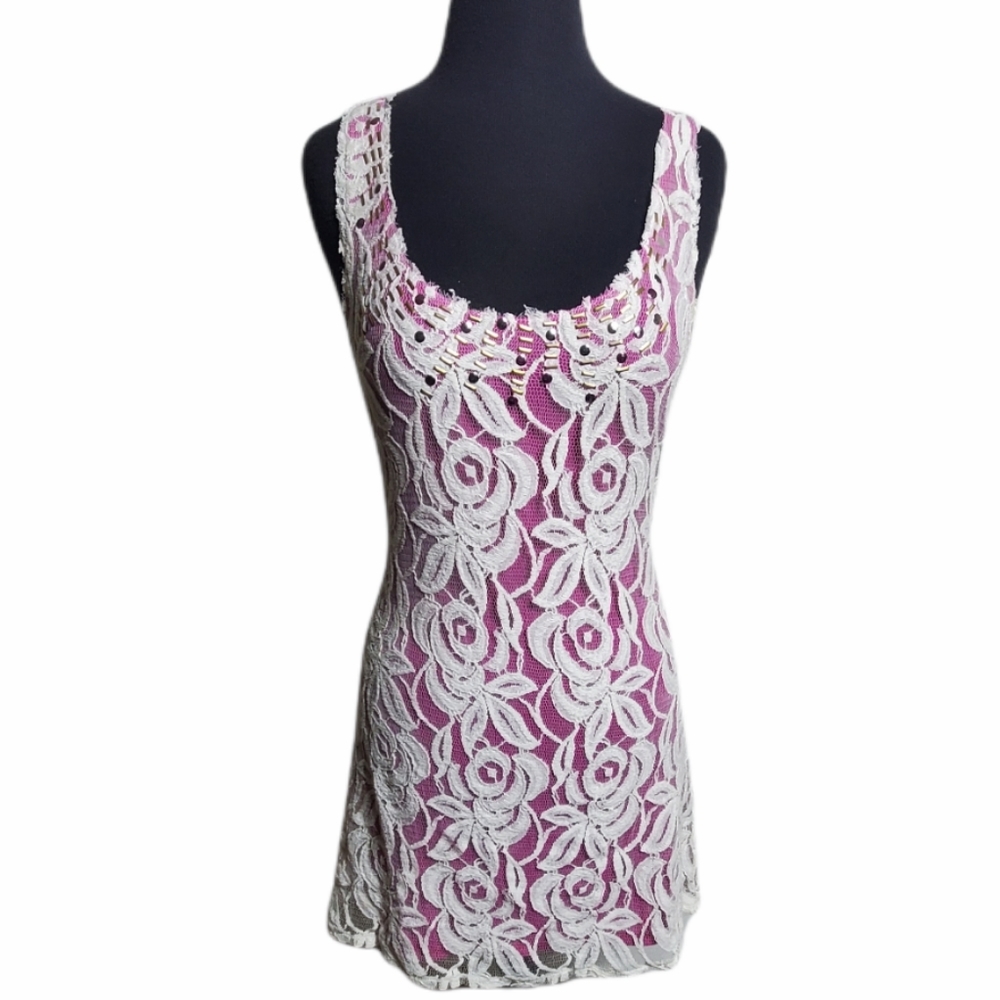 Free People scoop neck sleeveless paisley lace overlay mini dress size 2